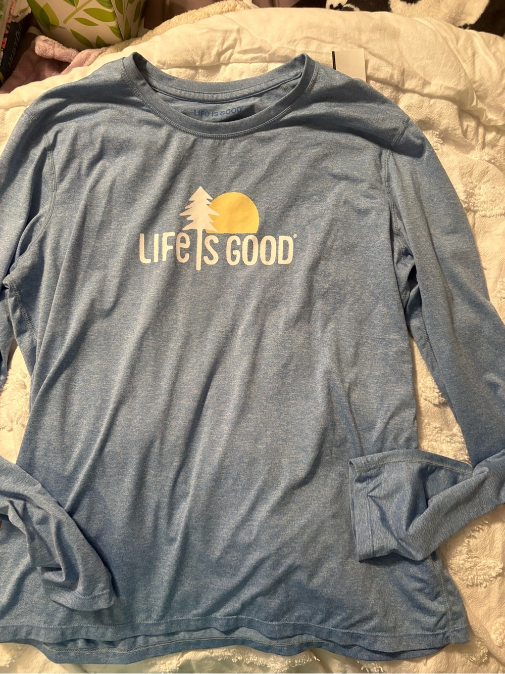 Life Is Good Light Blue Long-Sleeve Tee with Yellow Graphic